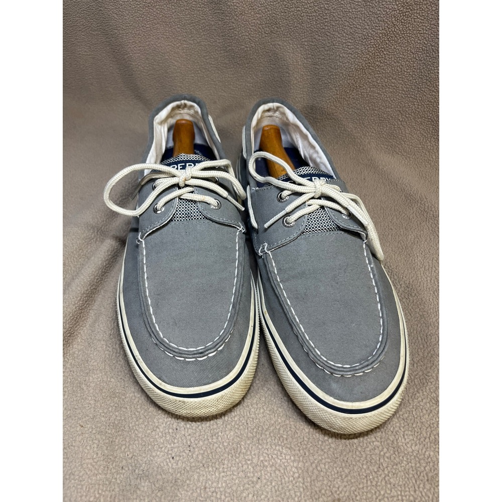 Sperry Top-Sider Mens Sz 12 Grey Canvas Boat Shoes Moc Toe Memory Foam Loafers